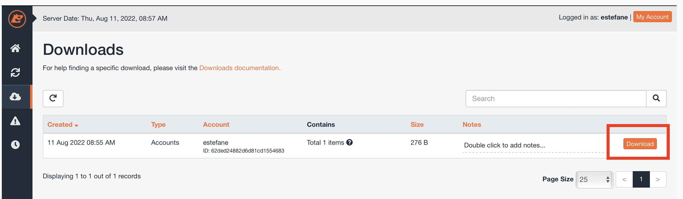 JetBackup 5 - View Downloads : How To View Download History