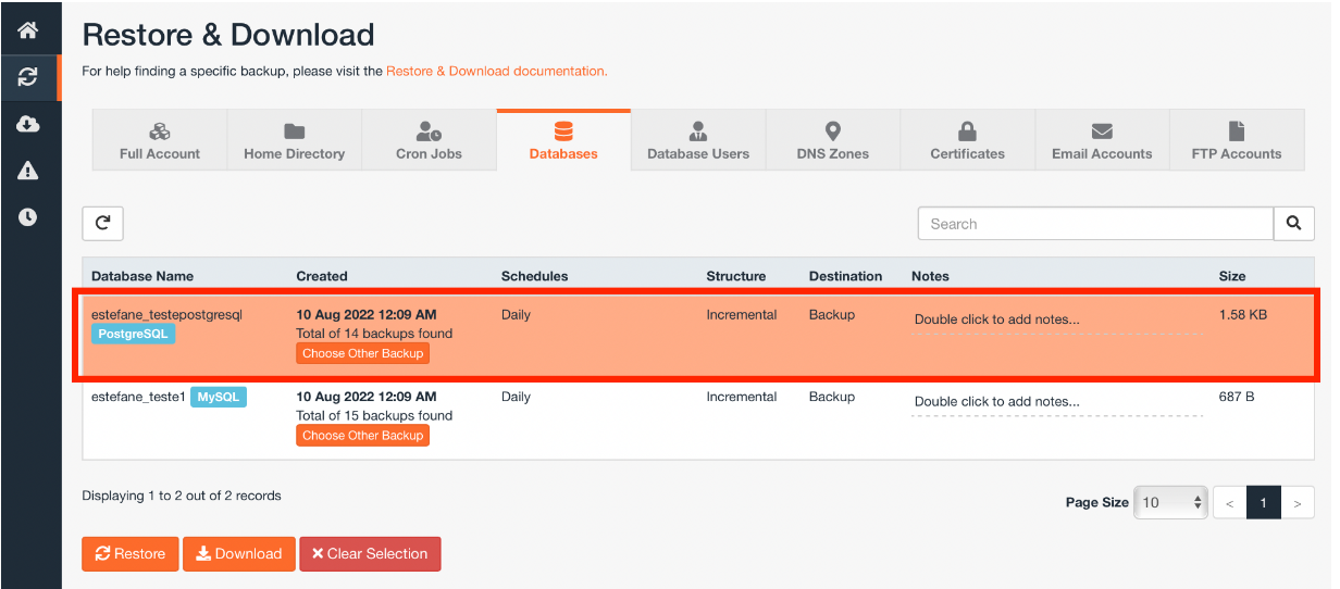 JetBackup 5 - Databases : How To Restore A Database