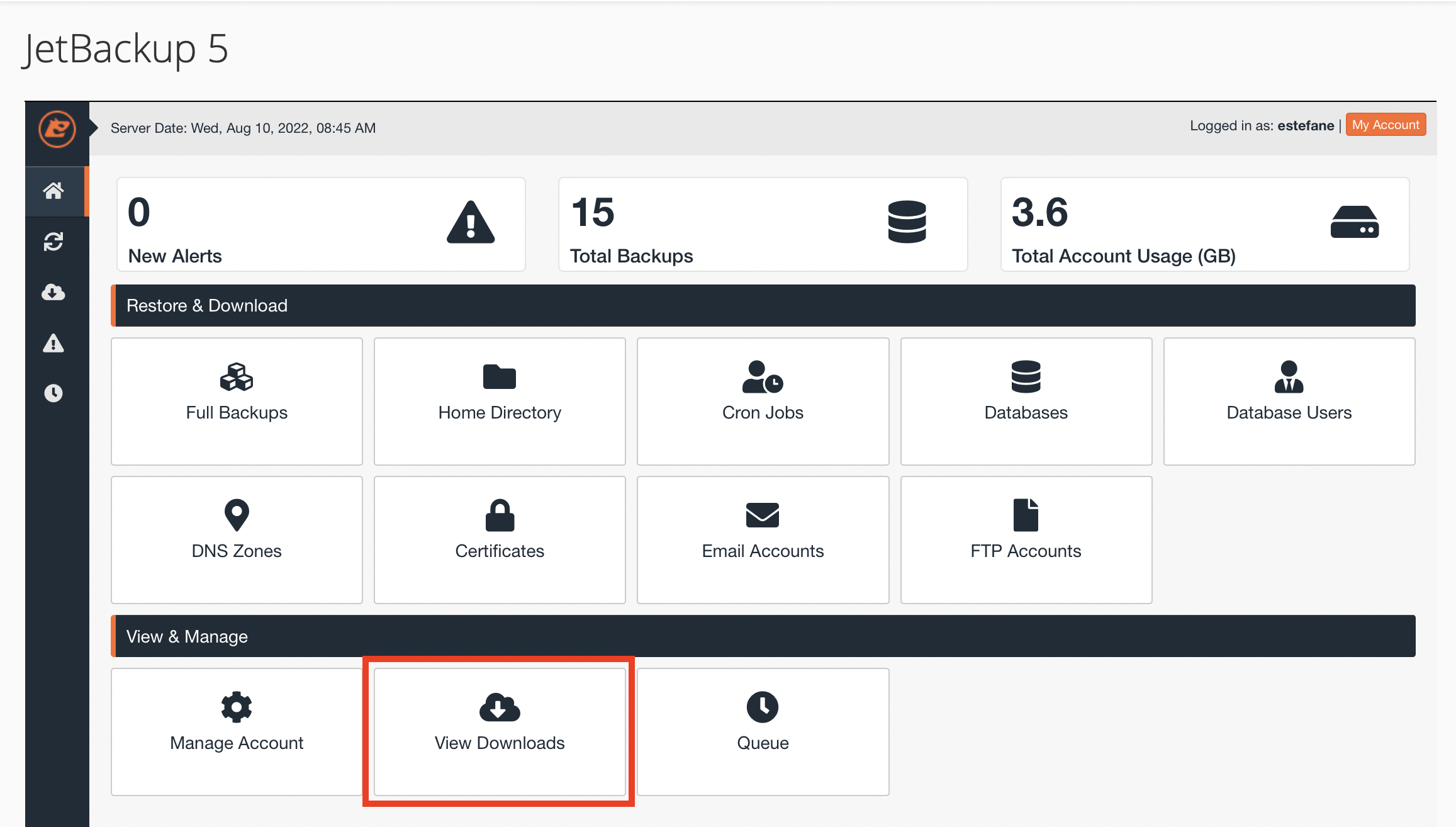 JetBackup 5 - View Downloads : How To View Download History