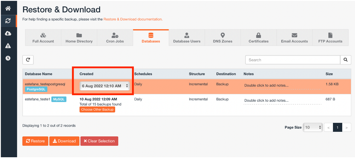 JetBackup 5 - Databases : How To Restore A Database