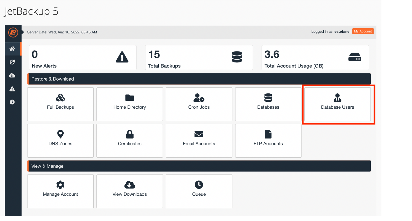 JetBackup 5 - Database Users : How To Restore A Database User